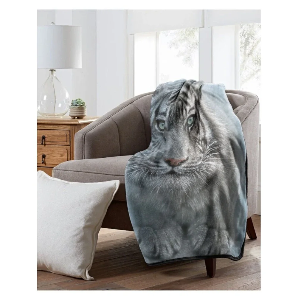 Heartland White Tiger Plush Throw Blanket - Grey Faux Fur